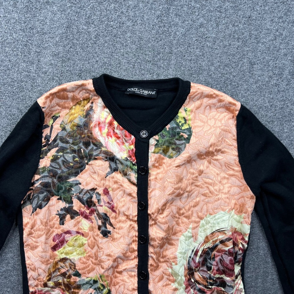 Dolce & Gabbana Sweater Women Small Black Cardigan Floral Silk Front Button Knit - Picture 5 of 16